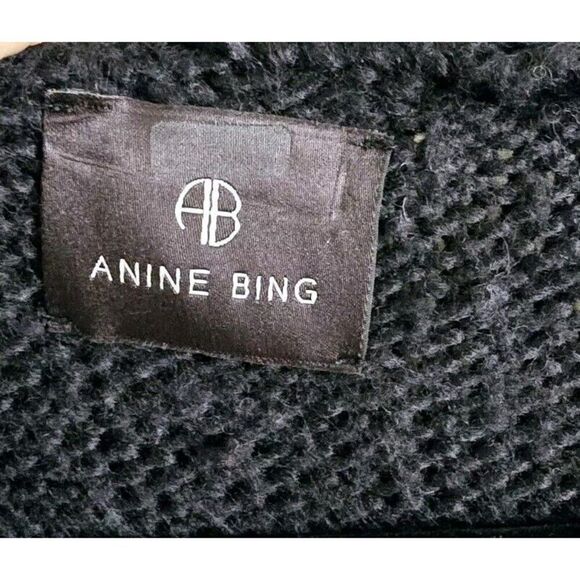 Anine Bing Kurt Black White Plaid Cardigan Merino Wool Blend Size L - Picture 3 of 7